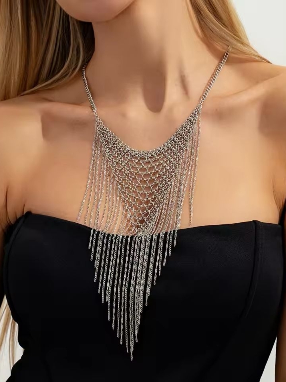 Silver Cascading Fringe Necklace